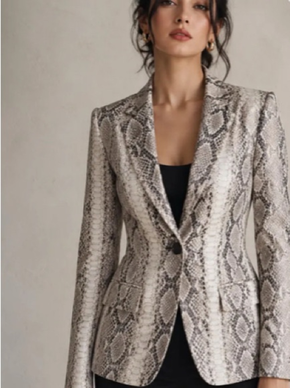 Insight Snake-Print Tailored Blazer - Beige/Gray